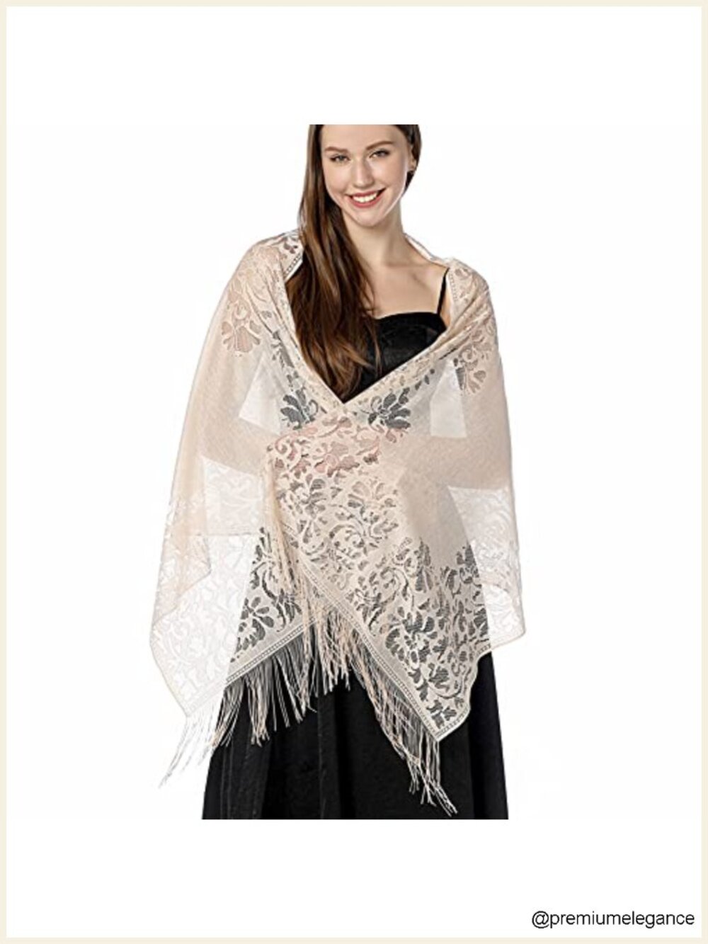 Floral Lace Shawl with Tassels, Soft Wrap for Wedding Evening Party